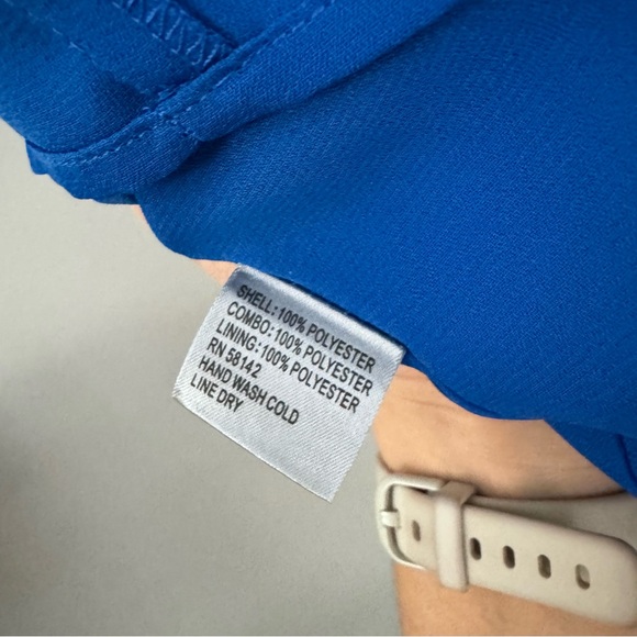 Muse Blue with White Crochet Detail Silky Sleeveless V-Neck Dress size 6 - Picture 8 of 8